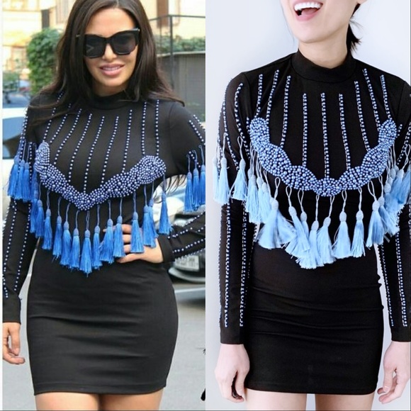 CHICBOMB Dresses & Skirts - BEADED TASSEL BODYCON MINI DRESS